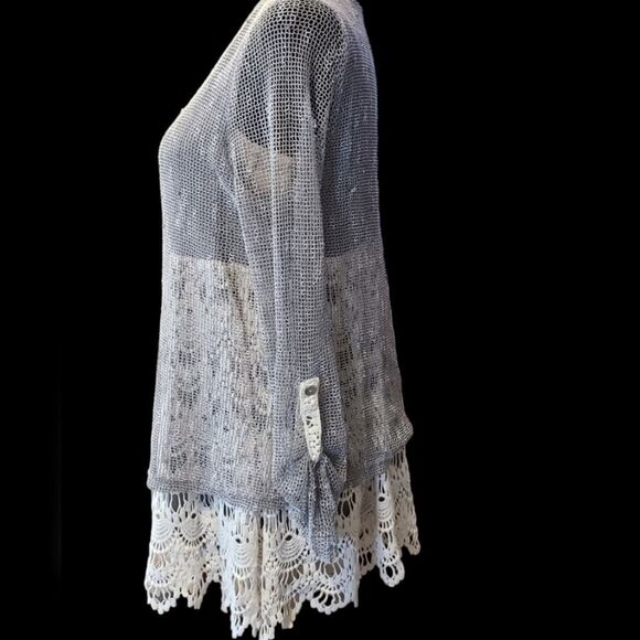 KRAZY KAT Venetian Lace and Sequined Mesh Tunic sz M - Picture 9 of 13